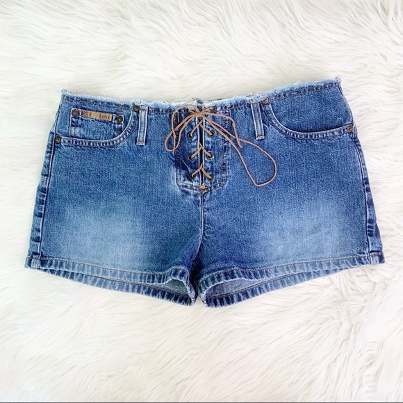 Vintage Pants - Vintage Y2K Denim Lace Up Shorts